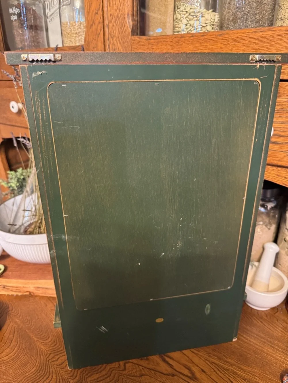 Country Heart Wall Hanging Rustic Green Mirror with Storage Drawer
